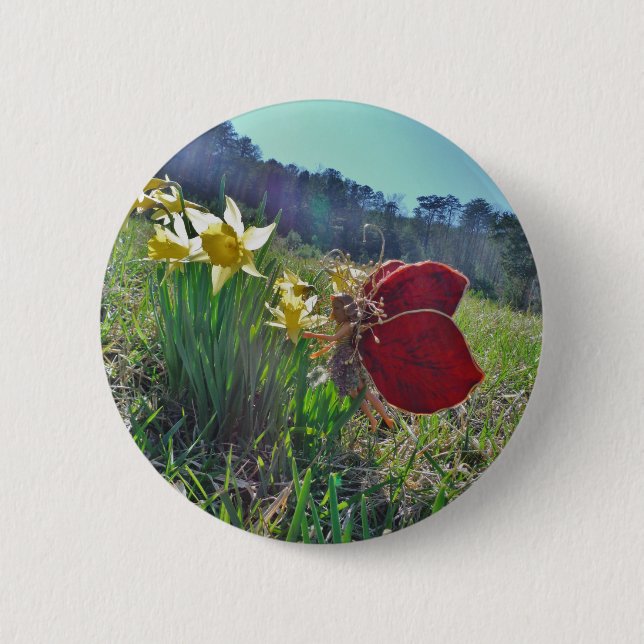 Badge Rond 5 Cm Fleurs et fleurs jaunes (Devant)