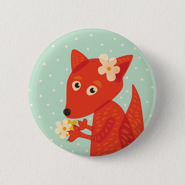 Badge Rond 5 Cm Fleurs et Fox mignon (Devant)