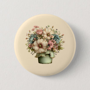 Badge Rond 5 Cm Fleurs Fantaisistes dans un Pot de Fleurs Mignon