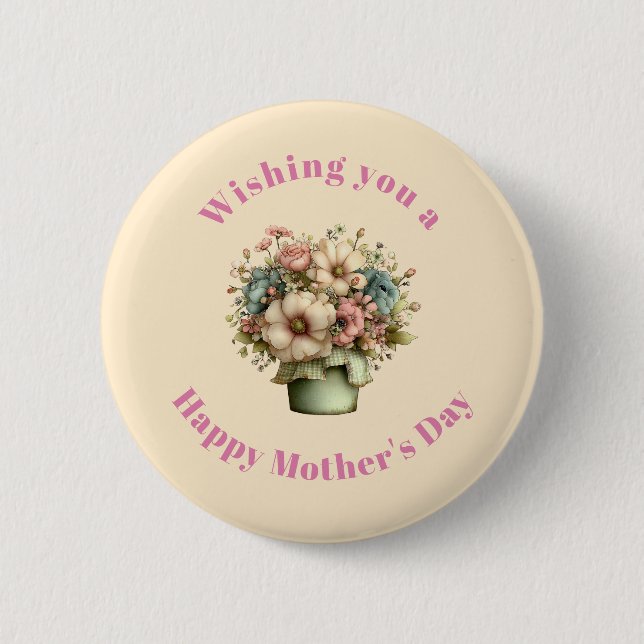 Badge Rond 5 Cm Fleurs fantaisistes dans un pot de planteur pour l (Devant)