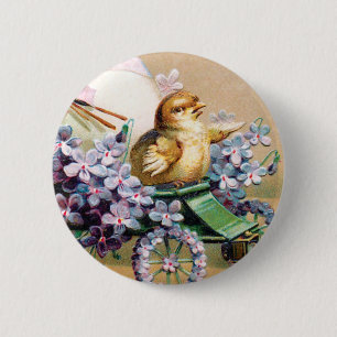 Badge Rond 5 Cm Fleurs florales vintages de poussins de Pâques