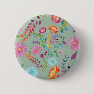 Badge Rond 5 Cm Fleurs folkloriques aquarelles - personnalisables