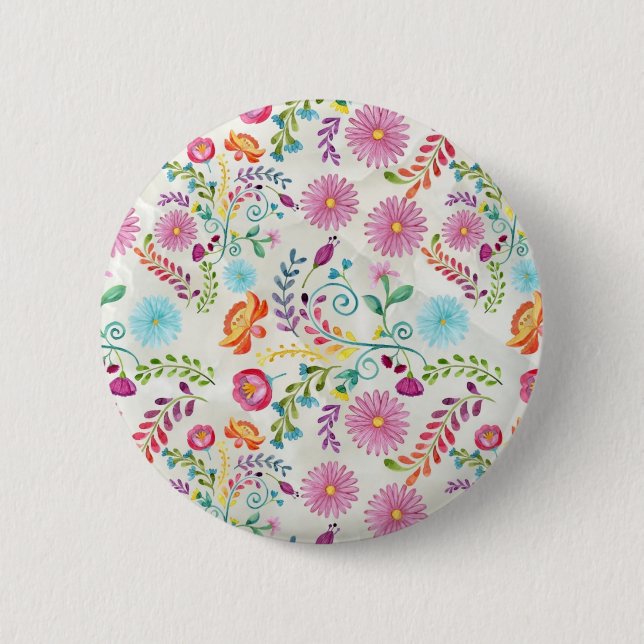 Badge Rond 5 Cm Fleurs folkloriques aquarelles - personnalisables (Devant)