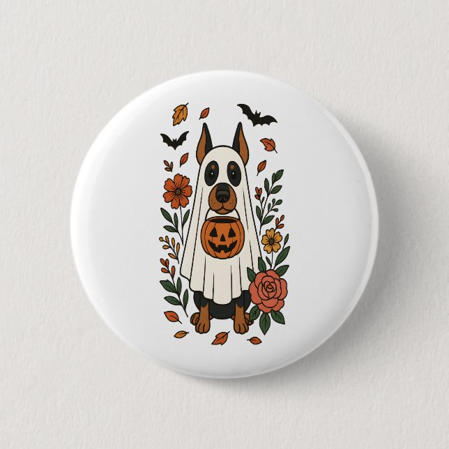 Badge Rond 5 Cm Fleurs Halloween Doberman Pinscher (Devant)