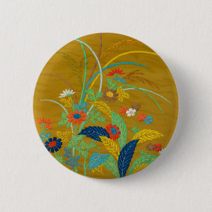 Badge Rond 5 Cm Fleurs Japonaises Vintage G.A. Audsley
