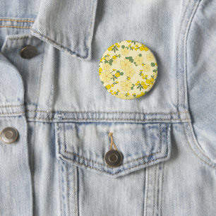 Badge Rond 5 Cm Fleurs Jaunes, Motif Floral, Motif De Fleurs
