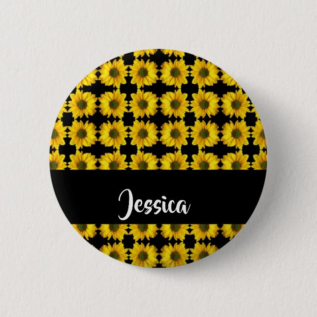 Badge Rond 5 Cm Fleurs jaunes sur le noir (Devant)
