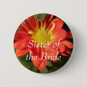 Badge Rond 5 Cm Fleurs marguerites dorées orange.