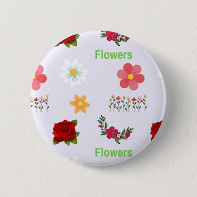 Badge Rond 5 Cm Fleurs motif sur gris (Devant)