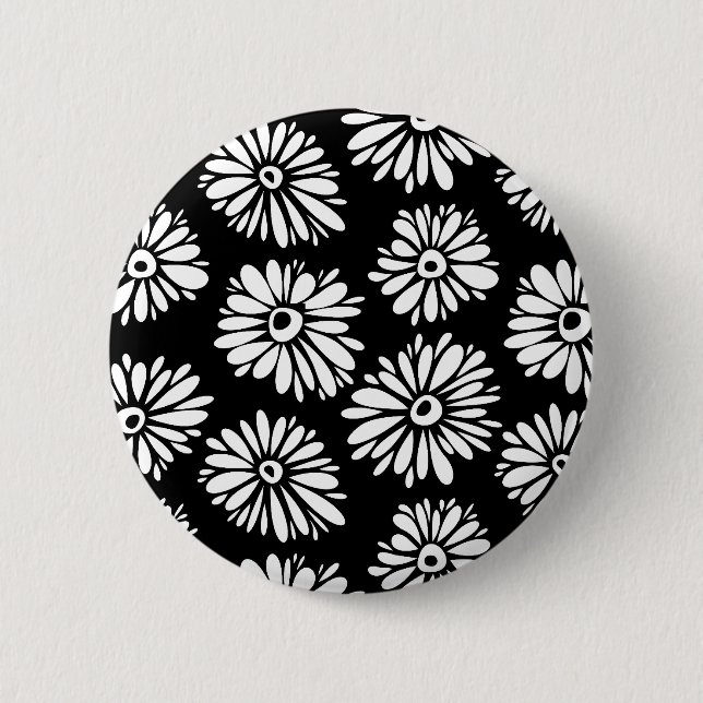 Badge Rond 5 Cm Fleurs noires et blanches funky (Devant)