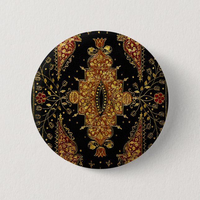 Badge Rond 5 Cm Fleurs noires et dorées tombées (Devant)