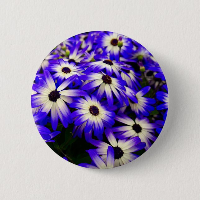 Badge Rond 5 Cm Fleurs numériques Bleues et Blancs (Devant)