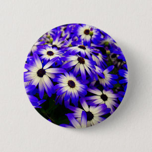 Badge Rond 5 Cm Fleurs numériques Bleues et Blancs