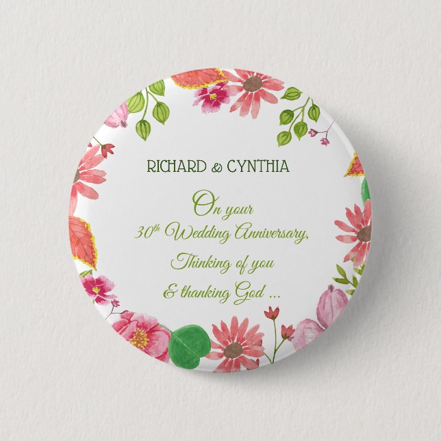 Badge Rond 5 Cm Fleurs religieuses du 30e anniversaire du Mariage (Devant)