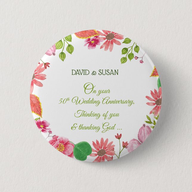 Badge Rond 5 Cm Fleurs religieuses du 50e anniversaire du Mariage (Devant)