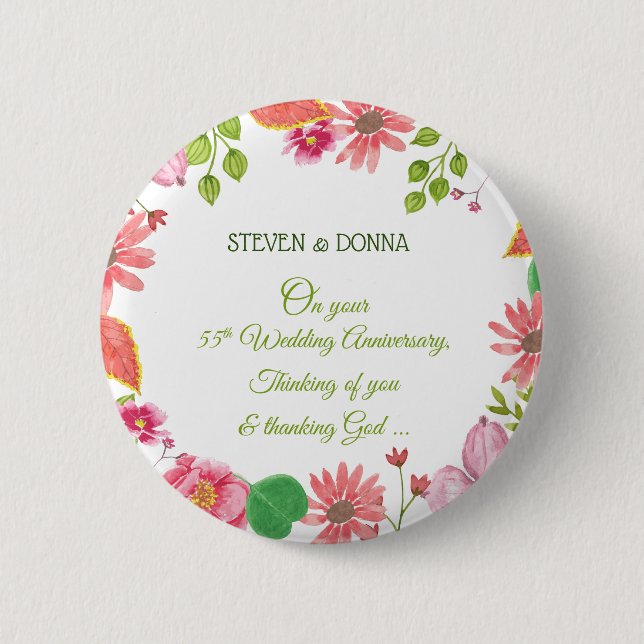 Badge Rond 5 Cm Fleurs religieuses du 55e anniversaire du Mariage (Devant)