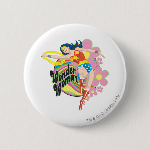 Badge Rond 5 Cm Fleurs rétro Wonder Woman