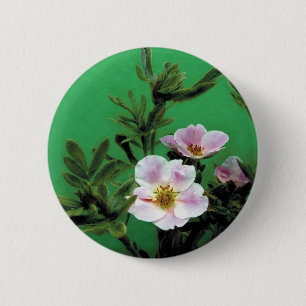 Badge Rond 5 Cm fleurs rose sauvage en vert, Élégant