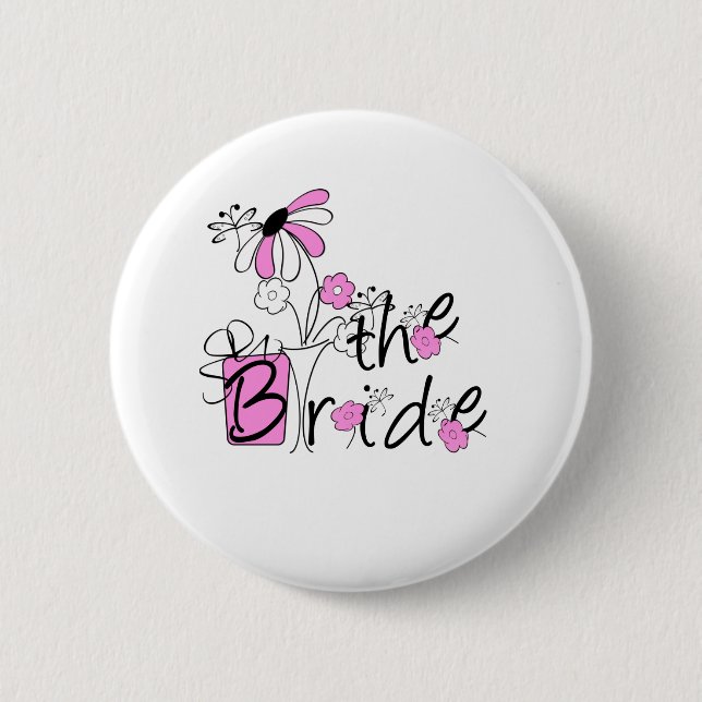 Badge Rond 5 Cm Fleurs roses/noires la jeune mariée (Devant)