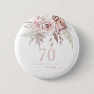 Badge Rond 5 Cm Fleurs roses roses rousses 70e anniversaire