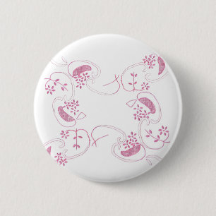 Badge Rond 5 Cm Fleurs Roses Sur Blanc