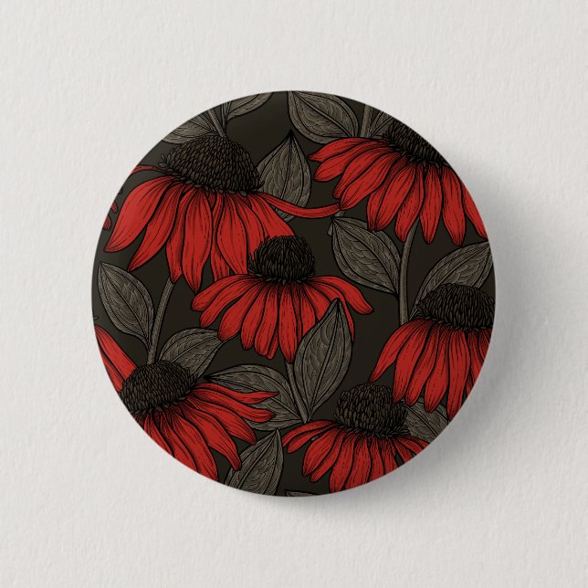 Badge Rond 5 Cm Fleurs rouges sur marron (Devant)
