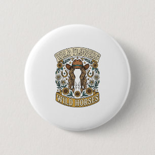Badge Rond 5 Cm Fleurs sauvages Chevaux sauvages Floral occidental