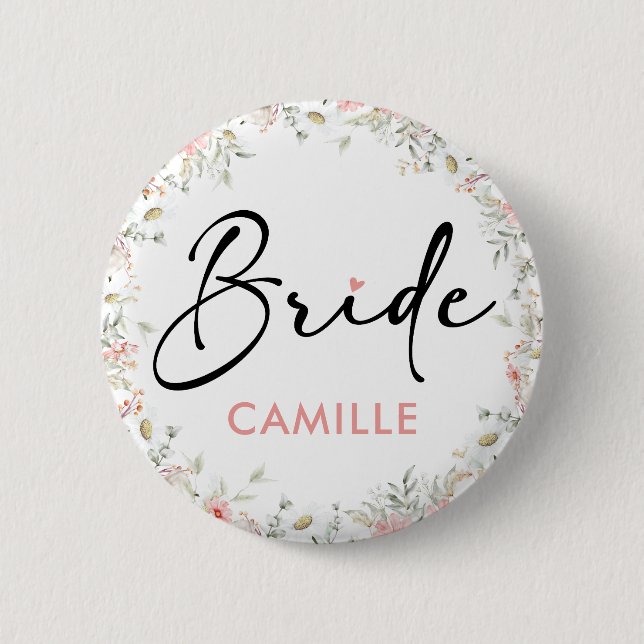 Badge Rond 5 Cm Fleurs sauvages Future mariée Shower de mariage (Devant)
