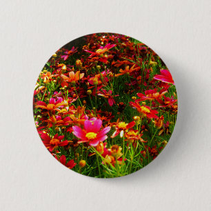 Badge Rond 5 Cm Fleurs sauvages rose et jaune pâle