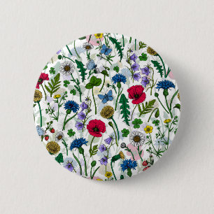 Badge Rond 5 Cm Fleurs sauvages sur blanc cassé