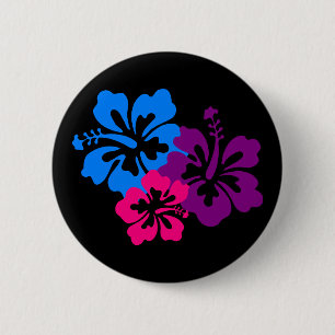 Badge Rond 5 Cm Fleurs tropicales de ketmie dans des couleurs