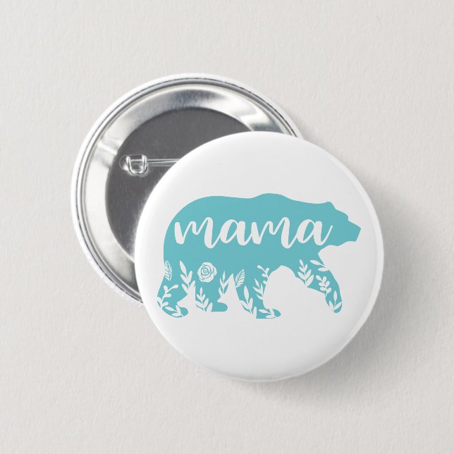 Badge Rond 5 Cm Fleurs turquoise de l'ours de maman (Devant & derrière)