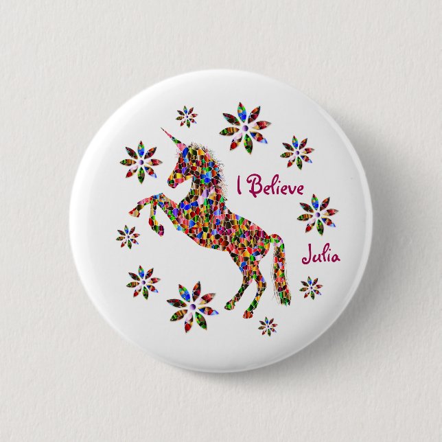 Badge Rond 5 Cm Fleurs Unicorne Magique Je Crois Personnaliser (Devant)