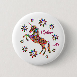 Badge Rond 5 Cm Fleurs Unicorne Magique Je Crois Personnaliser