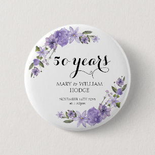 Badge Rond 5 Cm Fleurs violettes de lavande 50e anniversaire maria