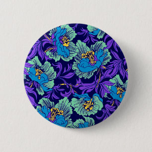 Badge Rond 5 Cm Fleurs violettes et bleues William Morris