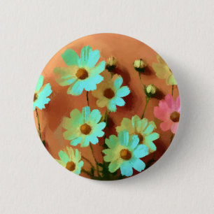 Badge Rond 5 Cm Fleurs Zinnia Elegans