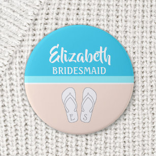 Badge Rond 5 Cm Flip-Flops Monogrammé Beach Wedding Bridesmaid