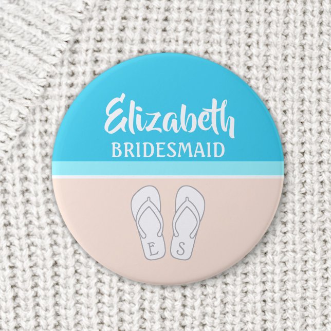 Badge Rond 5 Cm Flip-Flops Monogrammé Beach Wedding Bridesmaid (Créateur téléchargé)