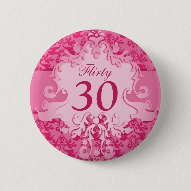 Badge Rond 5 Cm "Flirty 30" damask éléphant rose bouton/badge (Devant)