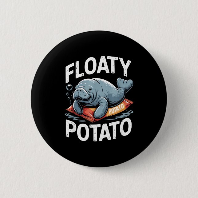 Badge Rond 5 Cm Floaty Tatoes Manatee Funny Sea Cow Ocean Animal L (Devant)