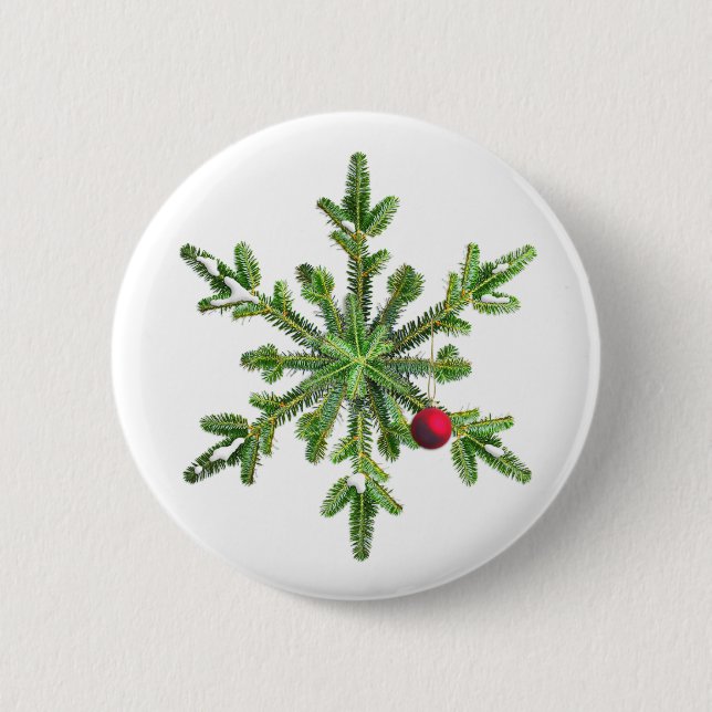 Badge Rond 5 Cm Flocon De Neige De Noël De Branches De Pins (Devant)