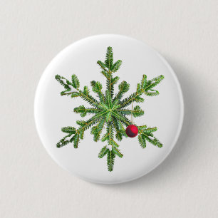 Badge Rond 5 Cm Flocon De Neige De Noël De Branches De Pins