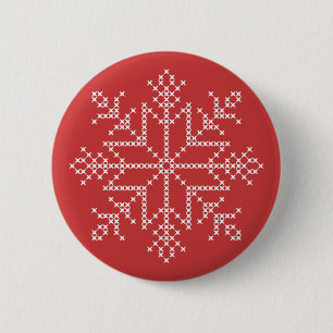 Badge Rond 5 Cm Flocon de neige de Noël scandinave tricot
