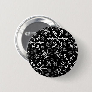 Badge Rond 5 Cm Flocon de neige d'hiver élégant noir aqua blanc
