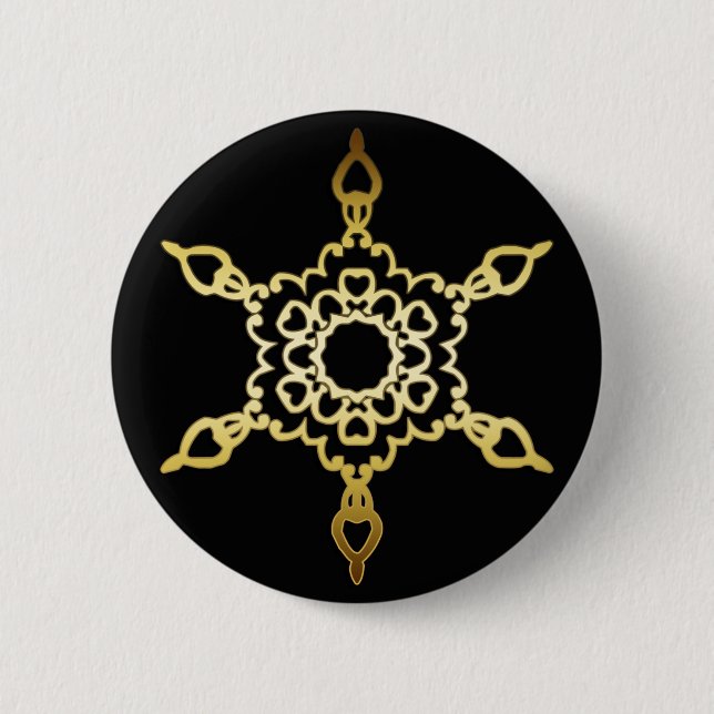 BADGE ROND 5 CM FLOCON DE NEIGE D'OR (Devant)