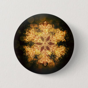 Badge Rond 5 Cm Flocon de neige d'or