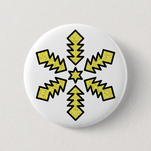 Badge Rond 5 Cm Flocon de neige scintillant - Étoile jaune