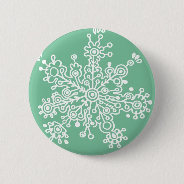 Badge Rond 5 Cm Flocon de neige (sur vert) (Devant)