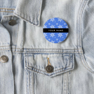 Badge Rond 5 Cm Flocons de neige blancs, Bleu, Votre nom, Personna